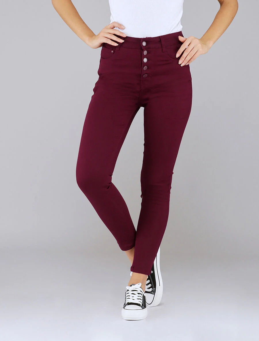 Skinny jeans met knopen - Bordeaux