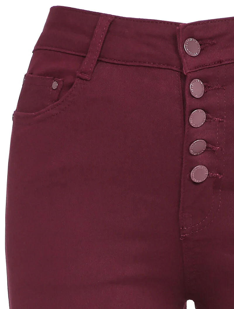 Skinny jeans met knopen - Bordeaux - Image 4