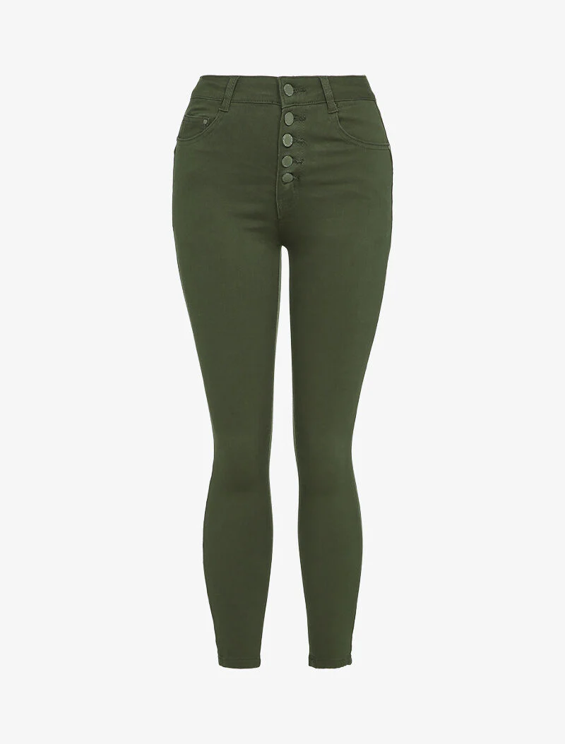 Skinny jeans met knopen - Kakigroen