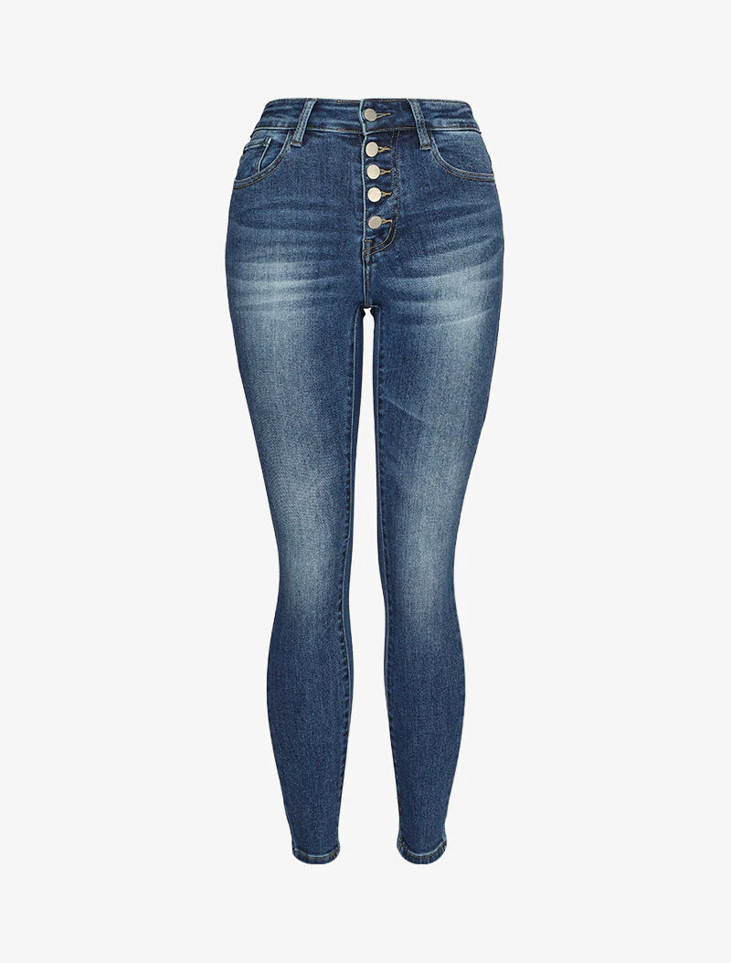Skinny jeans met knoopsluiting - Blauw denim