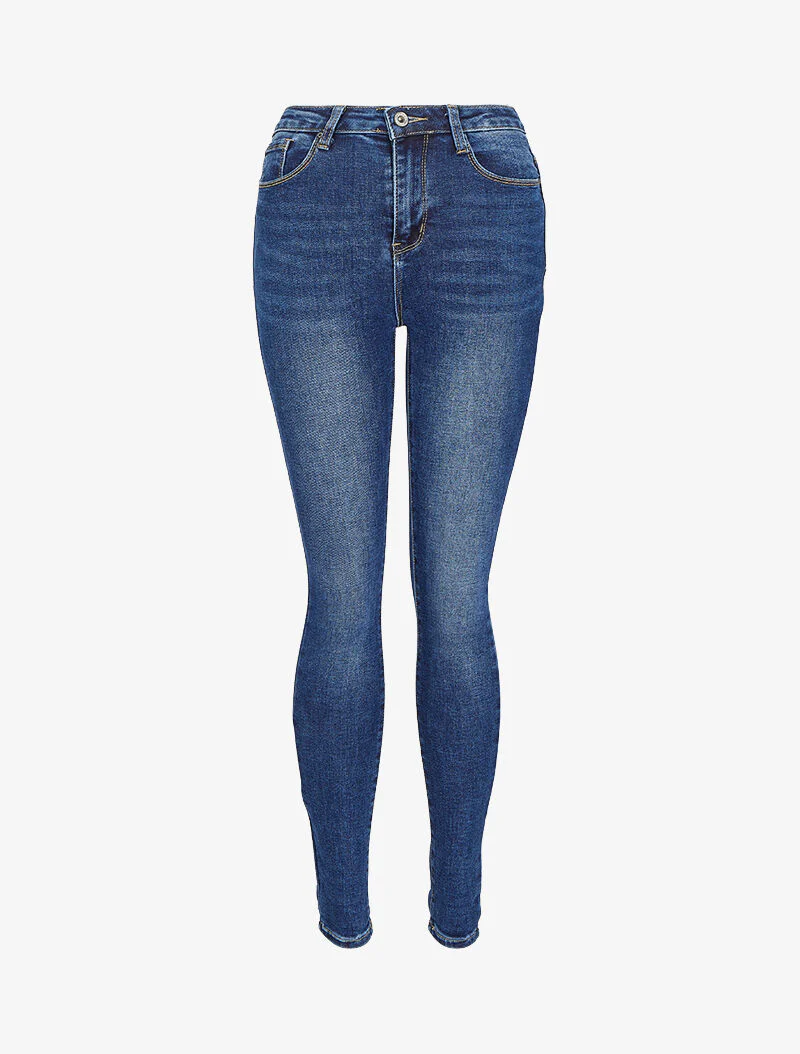 Skinny jeans met omgeslagen randen - Blauw denim