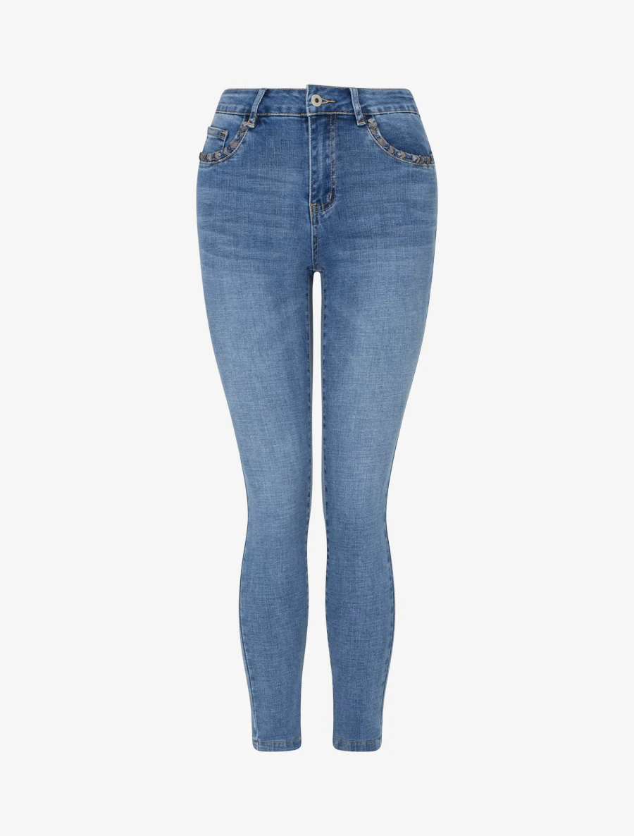 Skinny jeans met parelzakken - Blauw