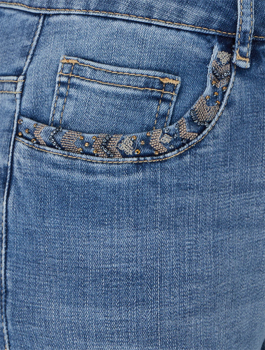 Skinny jeans met parelzakken - Blauw - Image 3