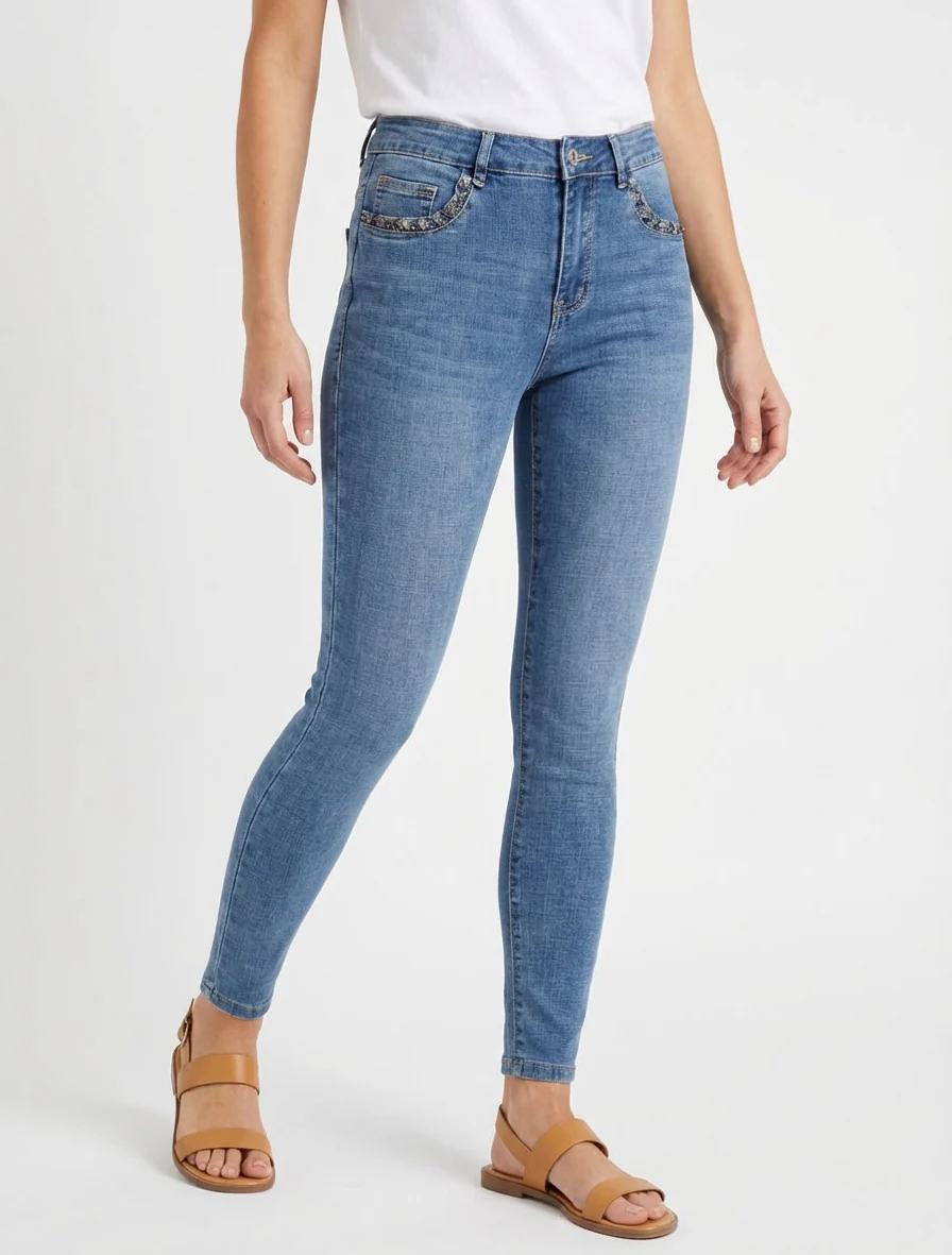 Skinny jeans met parelzakken - Blauw - Image 4