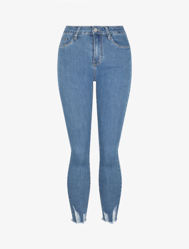 Skinny jeans met rafelige randen - Blauw denim
