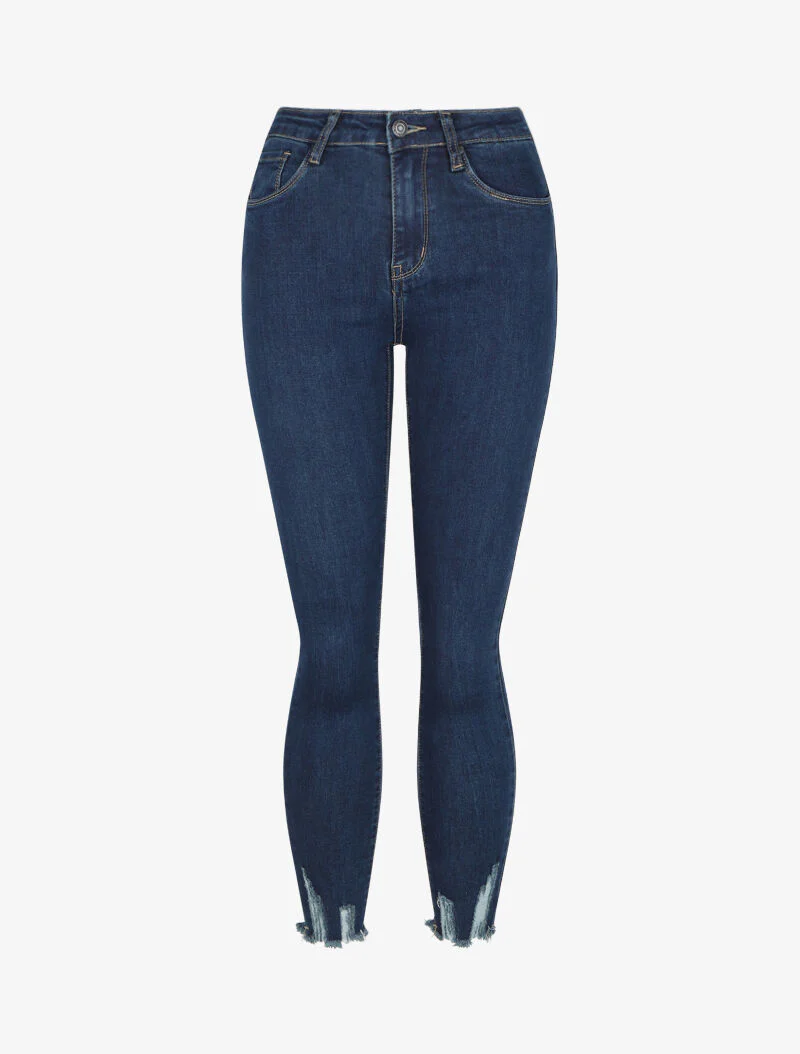 Skinny jeans met rafelige randen - Ruw denim