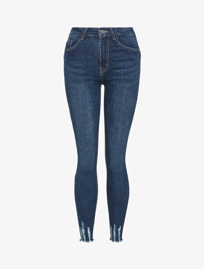 Skinny jeans met rafelige randen - Blauw denim