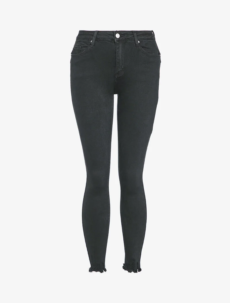 Skinny jeans met rafelige randen - Zwart