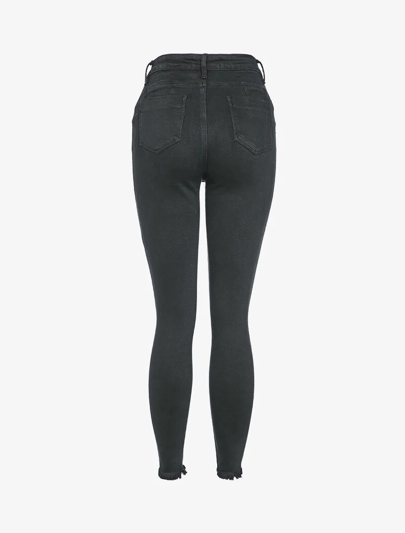 Skinny jeans met rafelige randen - Zwart - Image 2