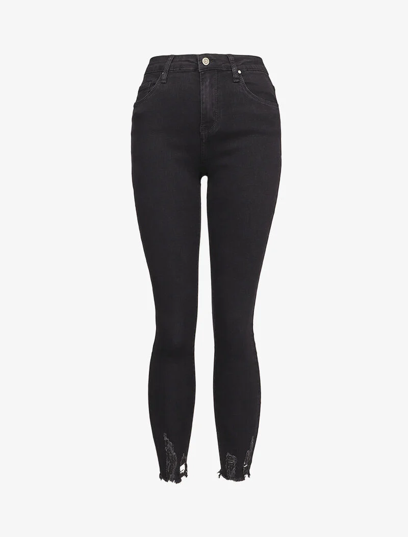 Skinny jeans met rafelige randen en merklogo's 7/8 lengte - Zwart