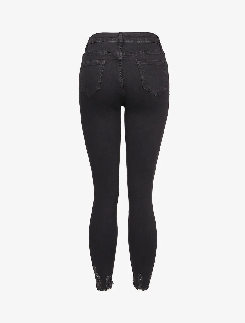 Skinny jeans met rafelige randen en merklogo's 7/8 lengte - Zwart - Image 2