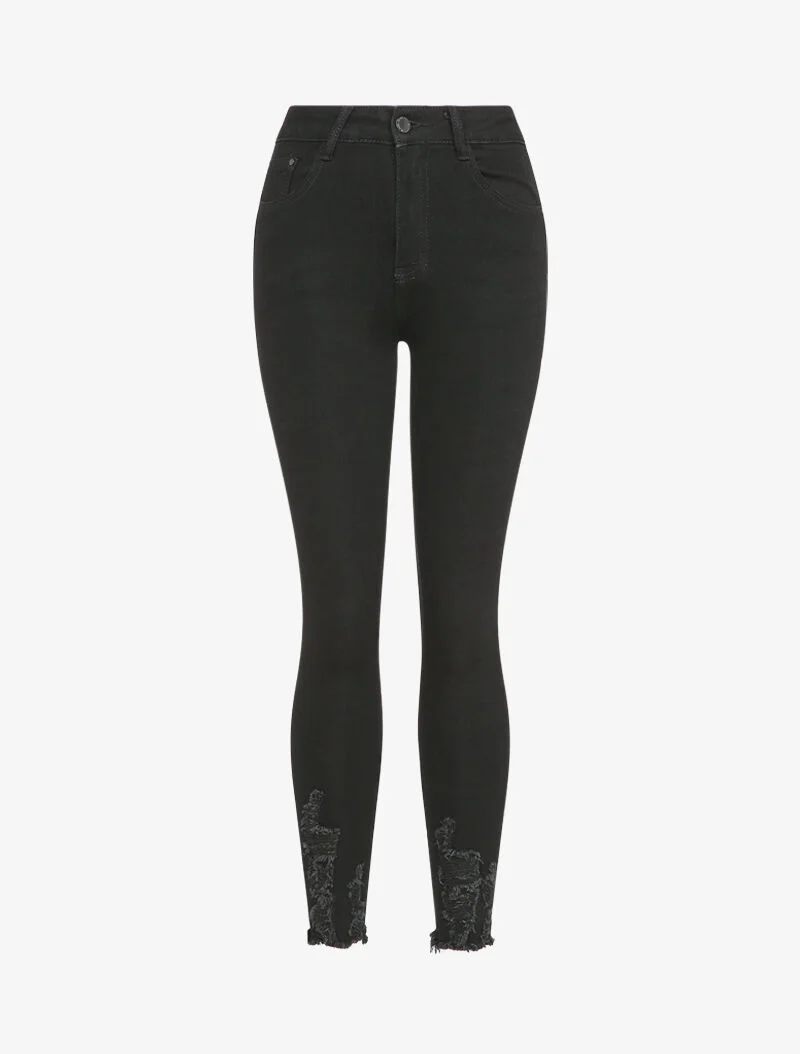 Skinny jeans met rafelige snijranden - Zwart