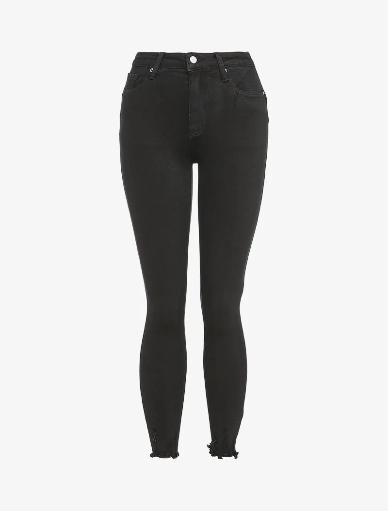 Skinny jeans met ruwe randen - Zwart