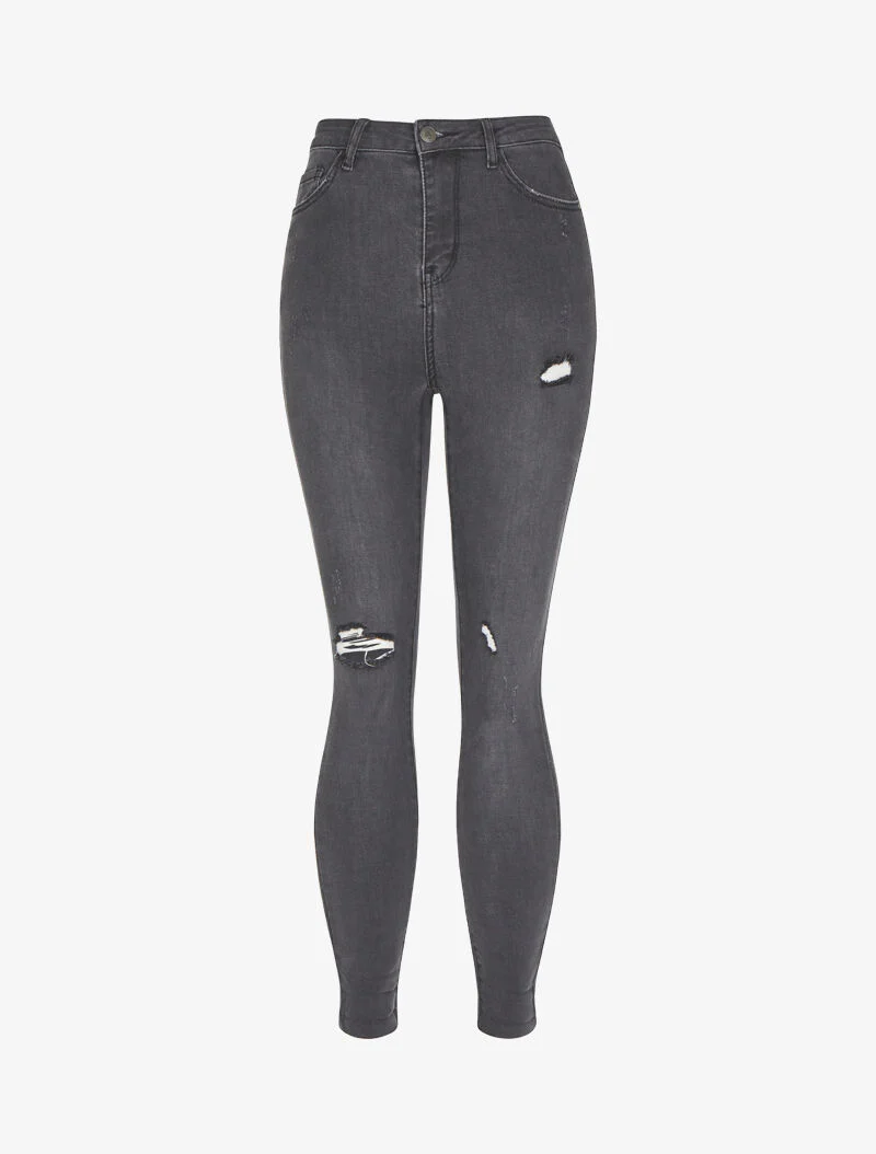 Skinny jeans met scheuren - antraciet - Image 3