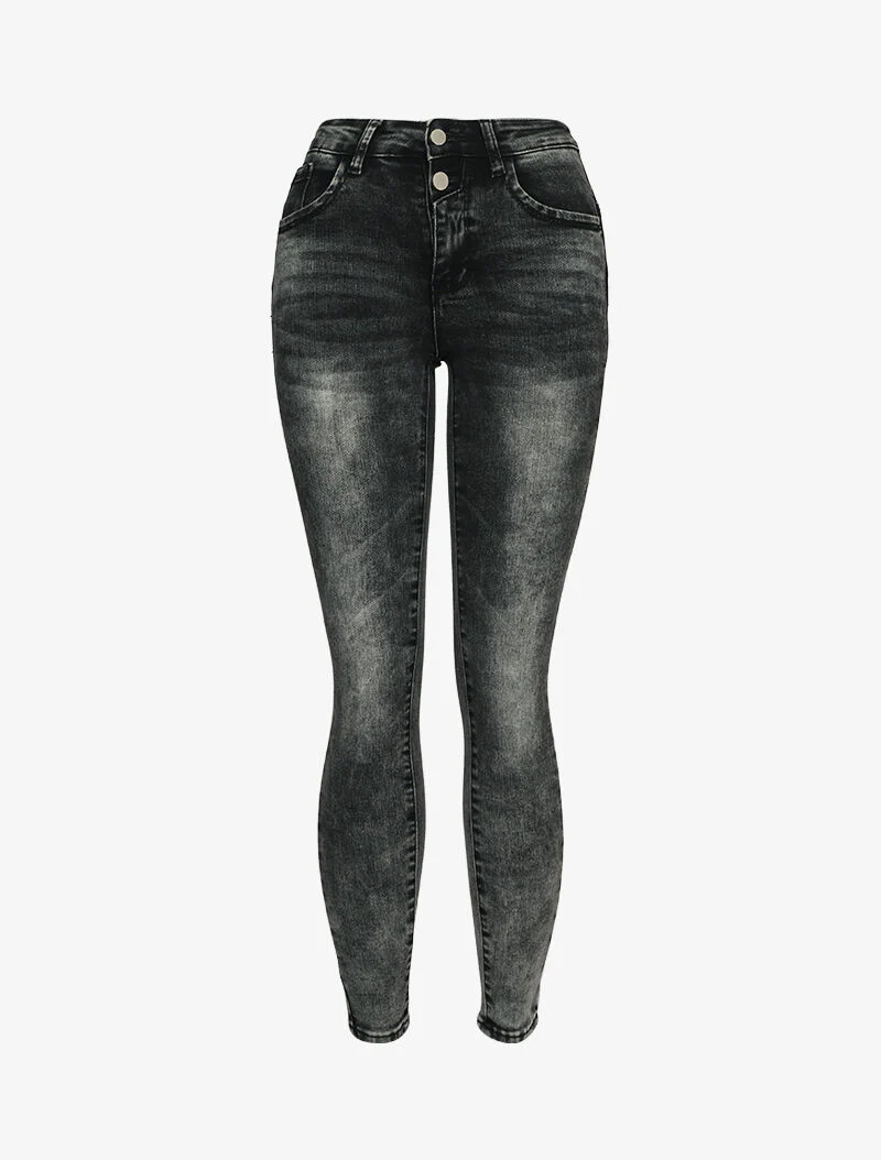 Skinny jeans met standaard taille en dubbele knopen - Donkergrijs