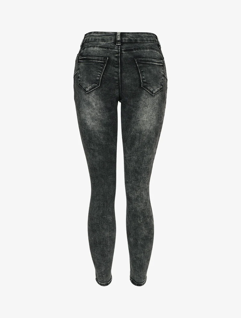 Skinny jeans met standaard taille en dubbele knopen - Donkergrijs - Image 2
