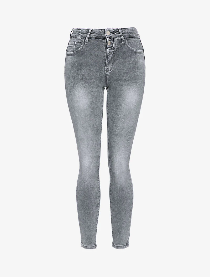 Skinny jeans met standaard taille en gewassen look - Grijs