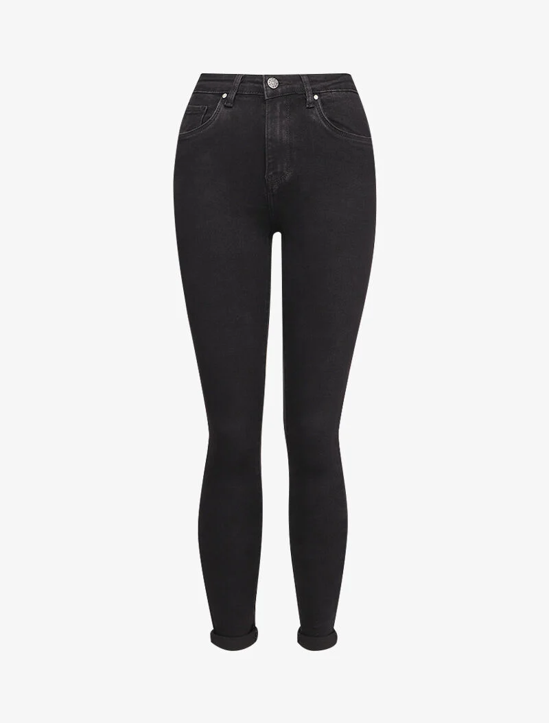 Skinny jeans met standaard taille en omgeslagen zoom - Zwart