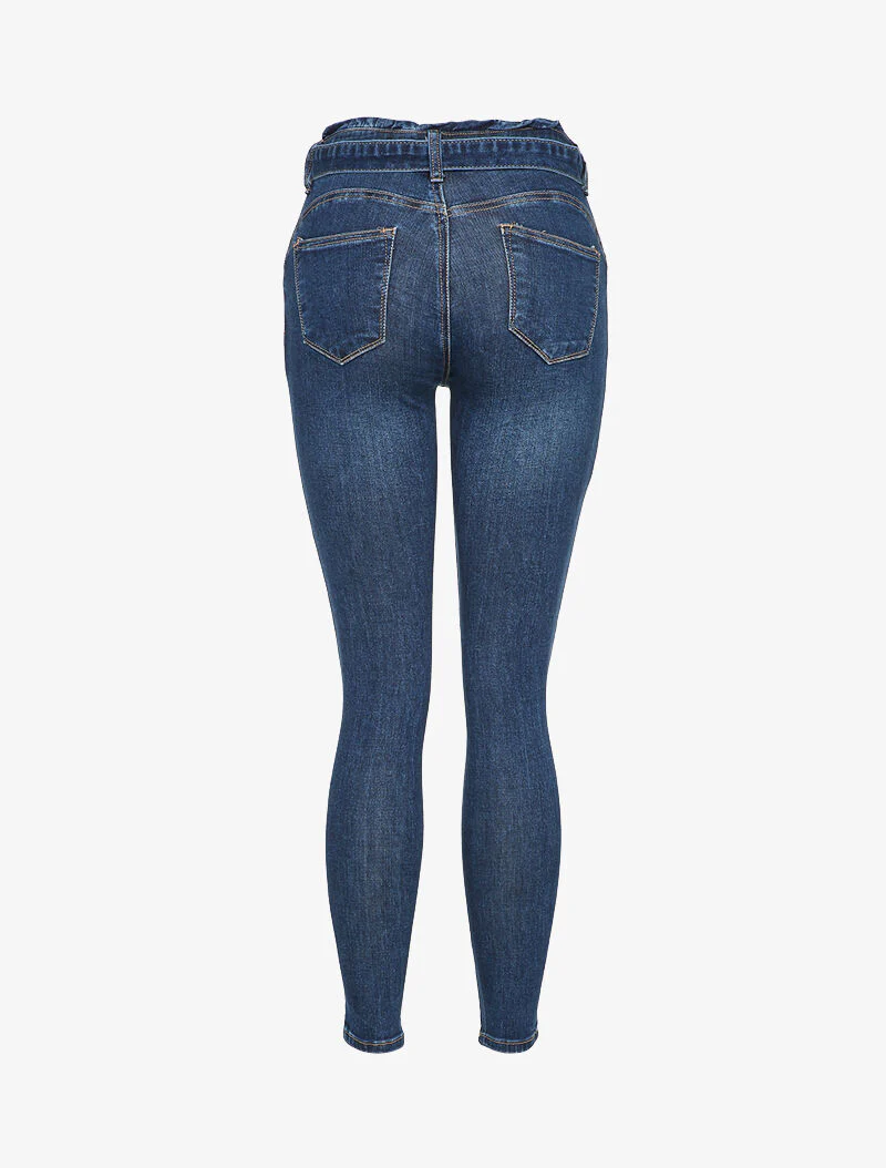 Skinny jeans met standaard taille en riem - Blauw denim - Image 2