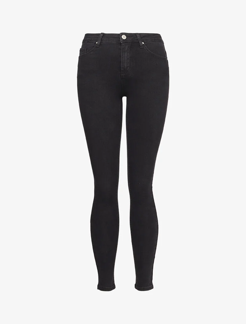 Skinny jeans met standaard taille in effen kleur - Zwart