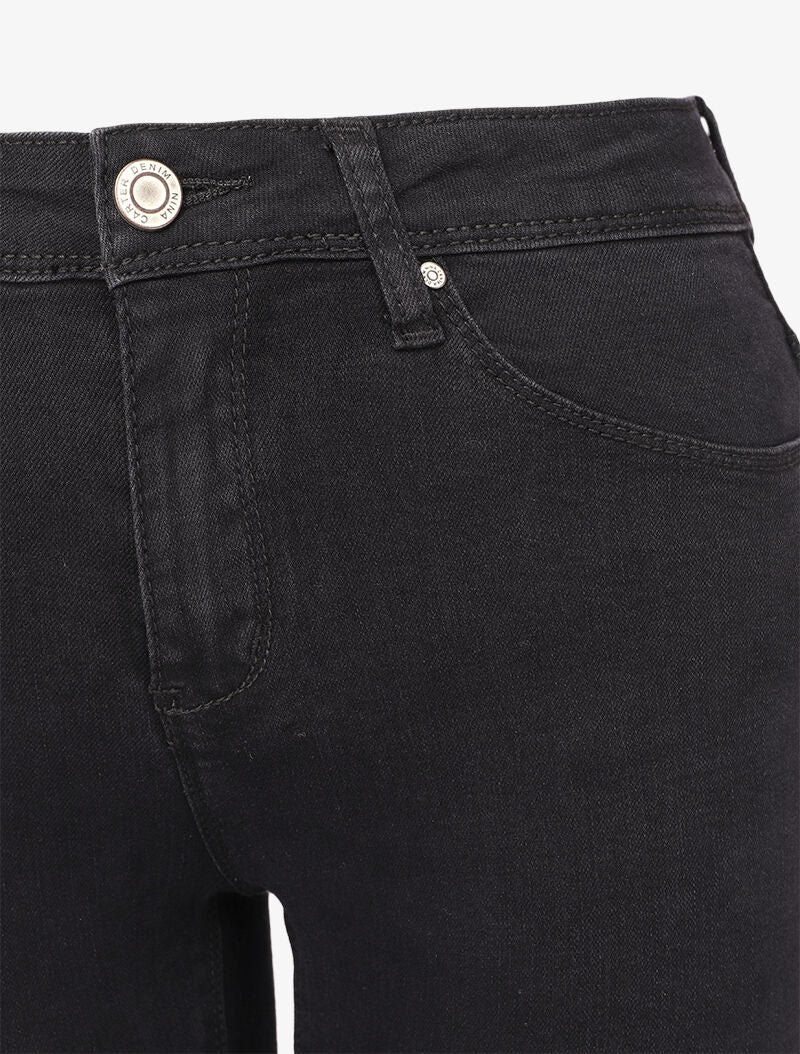 Skinny jeans met standaard taille in effen kleur - Zwart - Image 3