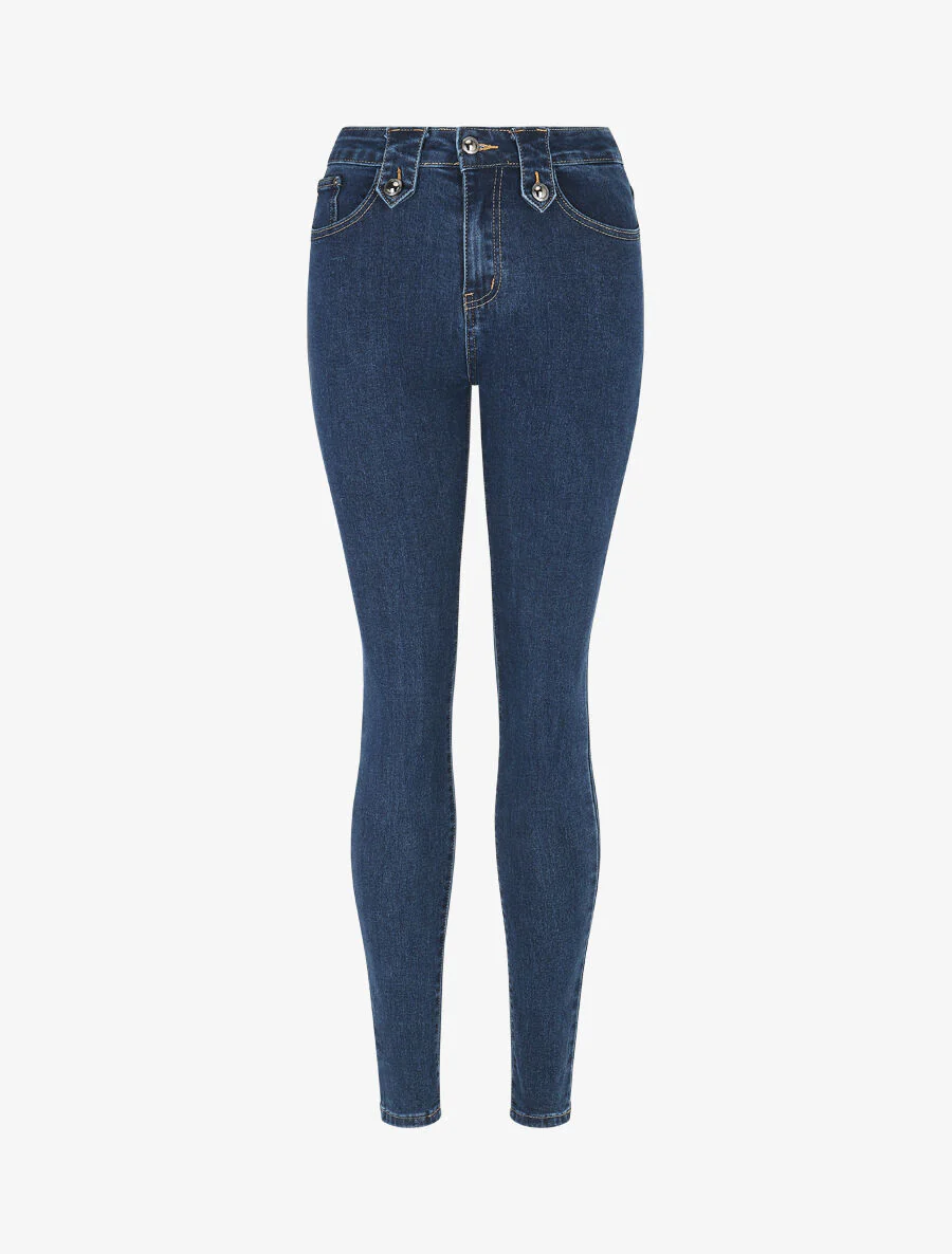 Skinny jeans met stijlvolle riemlussen - blauw