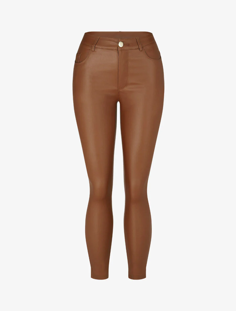 Skinny jeans met waxeffect - Kameel