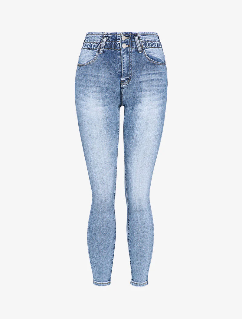 Skinny paperbag jeans met hoge taille - Licht denim