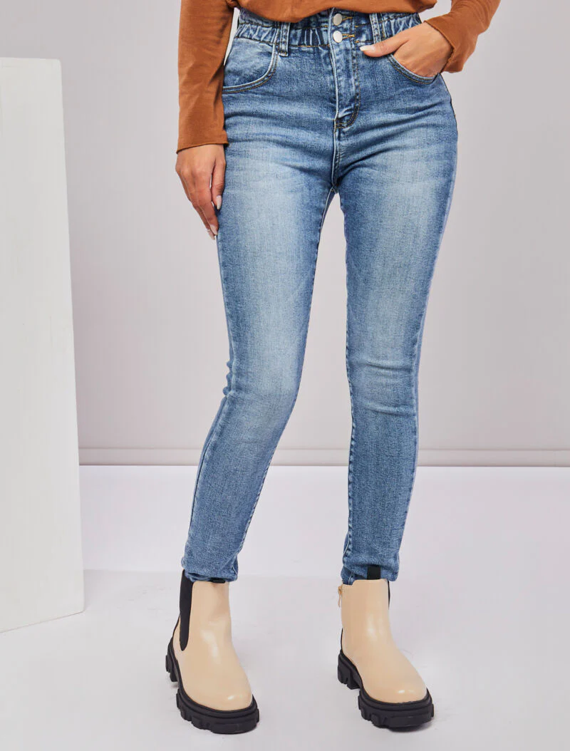Skinny paperbag jeans met hoge taille - Licht denim - Image 3