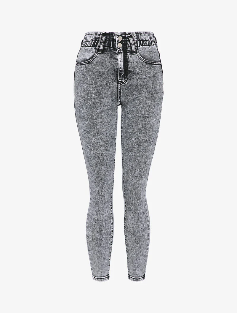 Skinny paperbag jeans met hoge taille - Donkergrijs