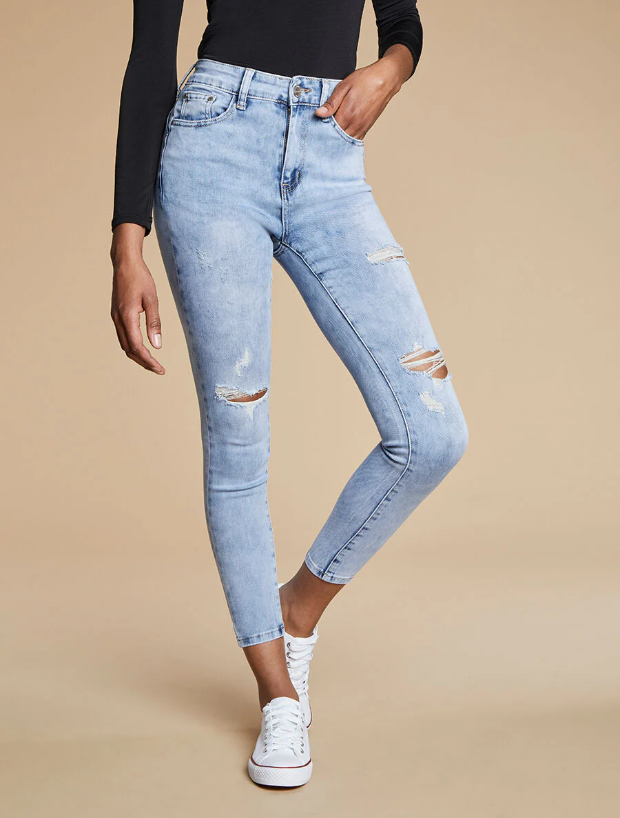 Skinny push up jeans gescheurd - Lichtblauw
