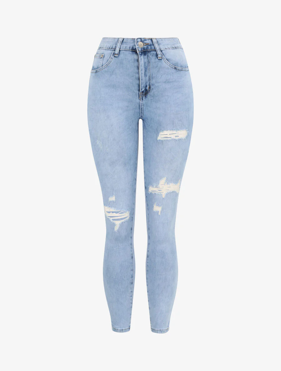 Skinny push up jeans gescheurd - Lichtblauw - Image 3