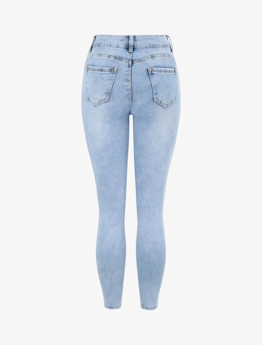 Skinny push up jeans gescheurd - Lichtblauw - Image 4