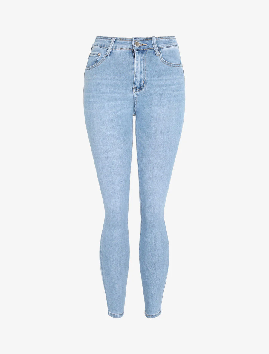Skinny push-up jeans met hoge taille - Lichtblauw
