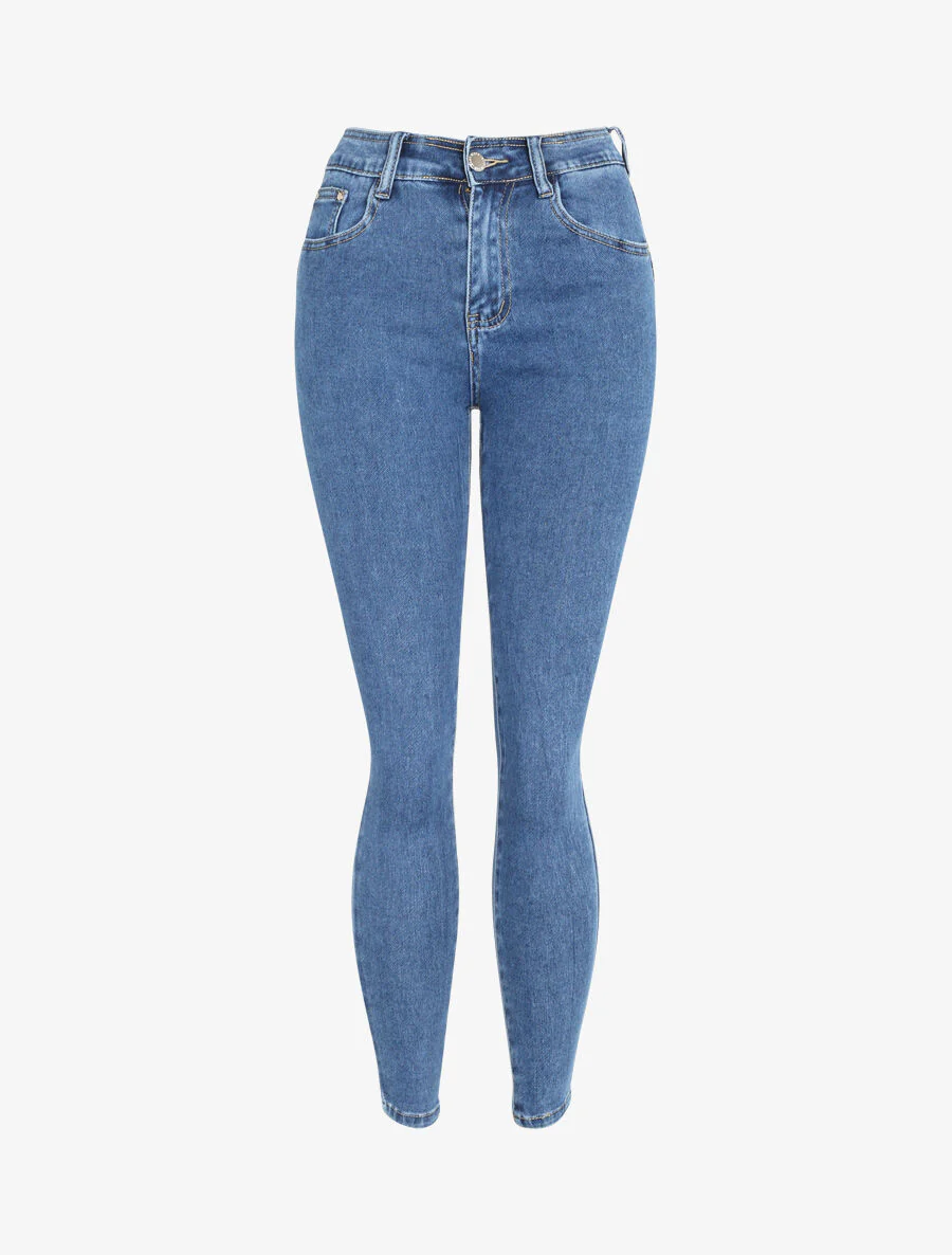 Skinny push up jeans met hoge taille - Blauw denim