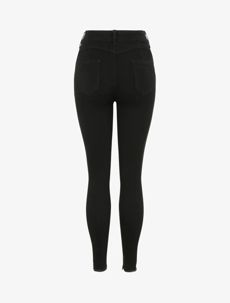 Skinny push up jeans met ruwe randen - Zwart - Image 4