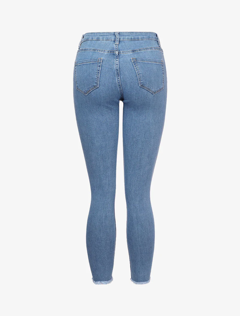 Skinny jeans met standaard taille en onafgewerkte randen - Lichtblauw - Image 2