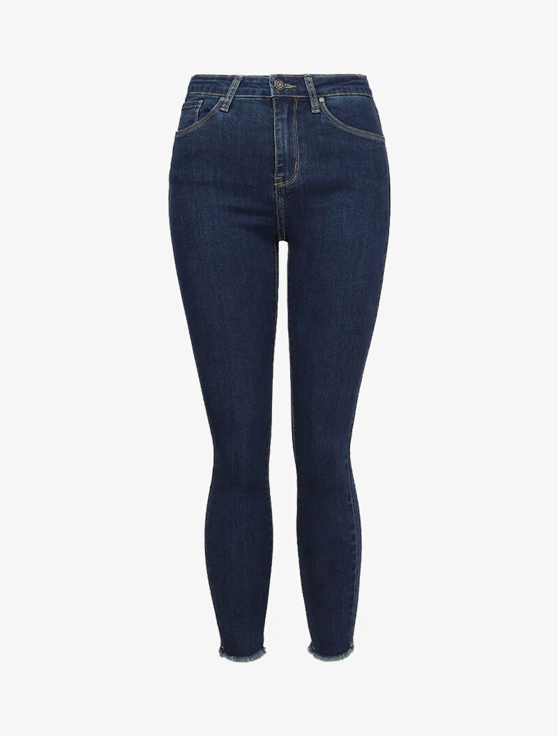 Skinny jeans met standaard taille en onafgewerkte randen - Donkerblauw - Image 4