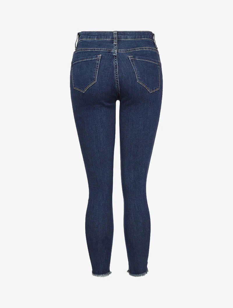 Skinny jeans met standaard taille en onafgewerkte randen - Donkerblauw - Image 5