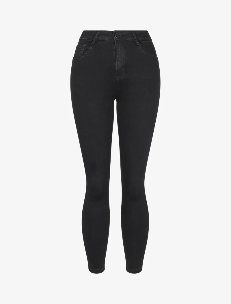 Skinny stretch jeans met fijne schrammen - Zwart