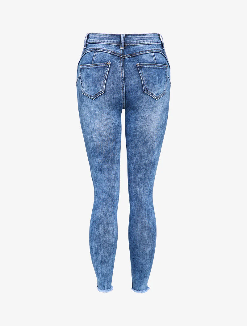 Afgewassen skinny jeans met versleten randen - Blauw - Image 2