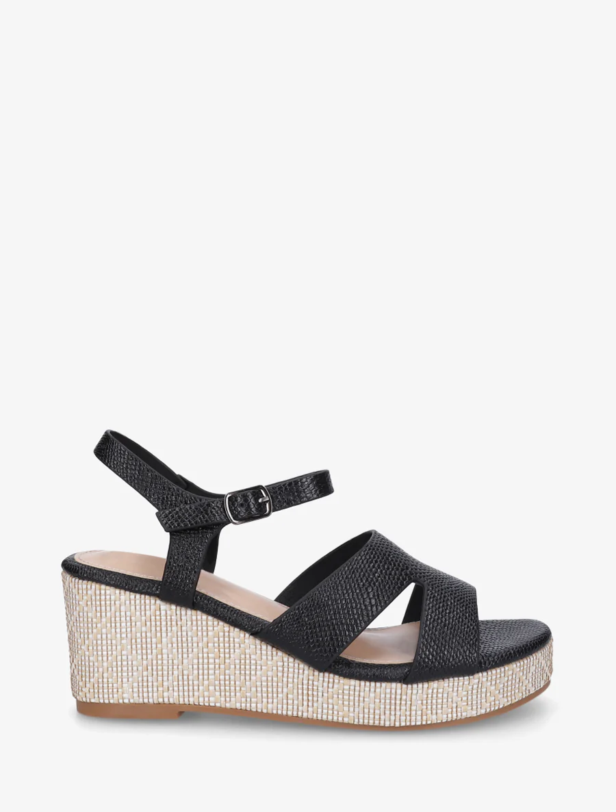 Slangenprint sleehak sandalen - Zwart