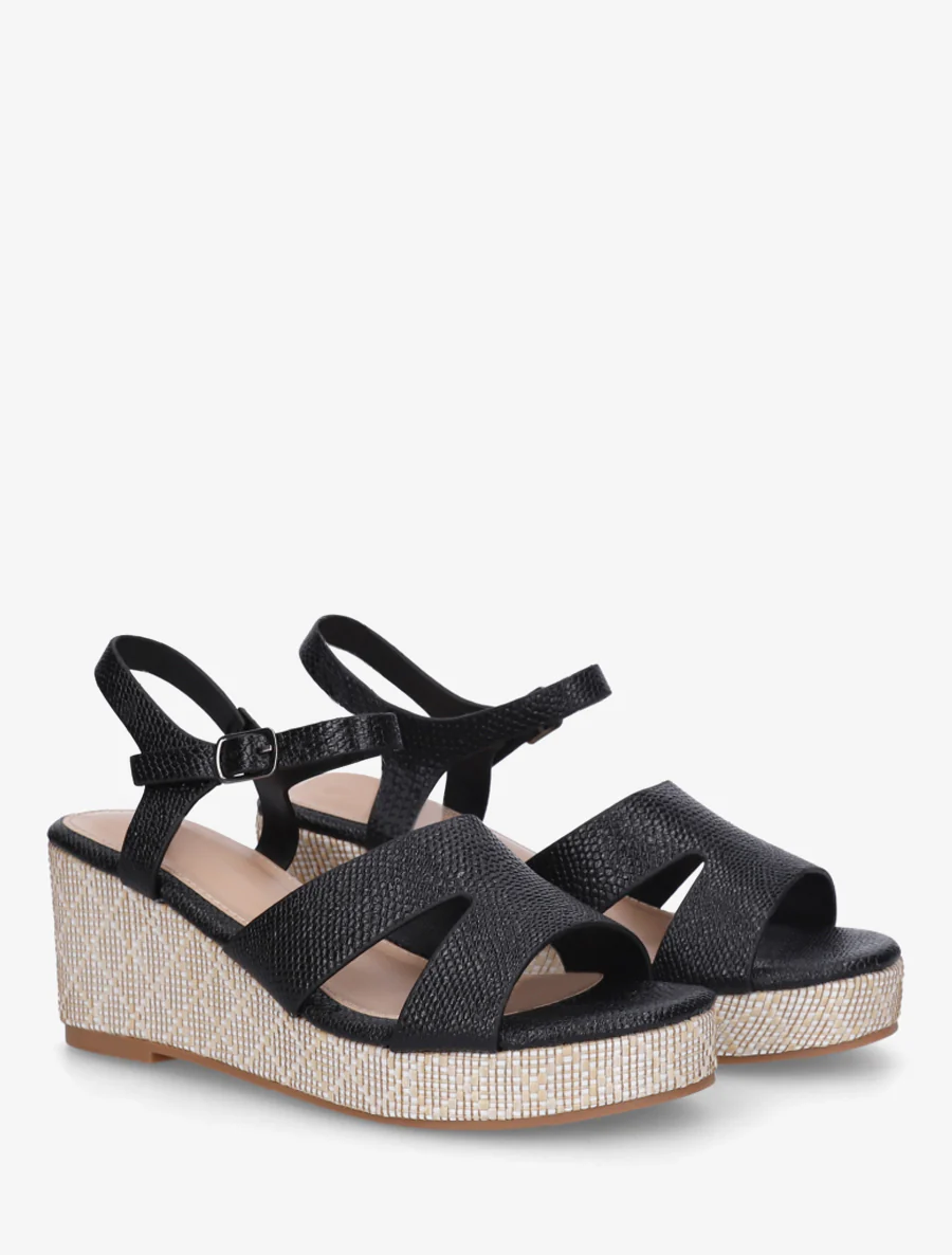 Slangenprint sleehak sandalen - Zwart - Image 4