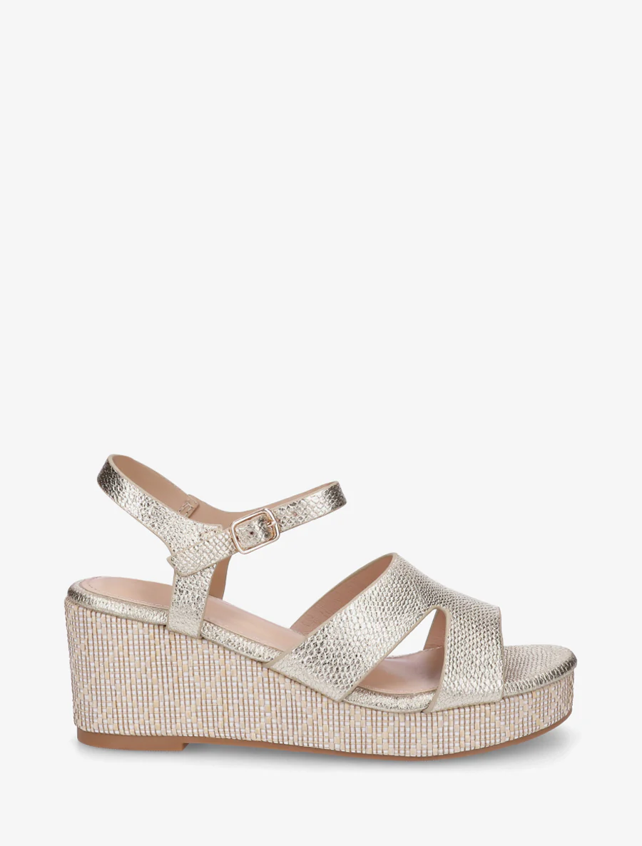 Slangenprint sleehak sandalen - Goud