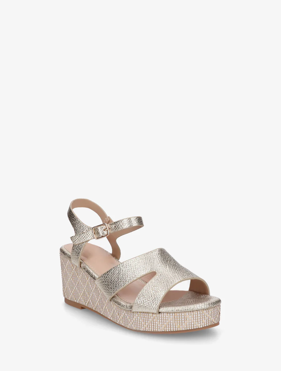 Slangenprint sleehak sandalen - Goud - Image 2