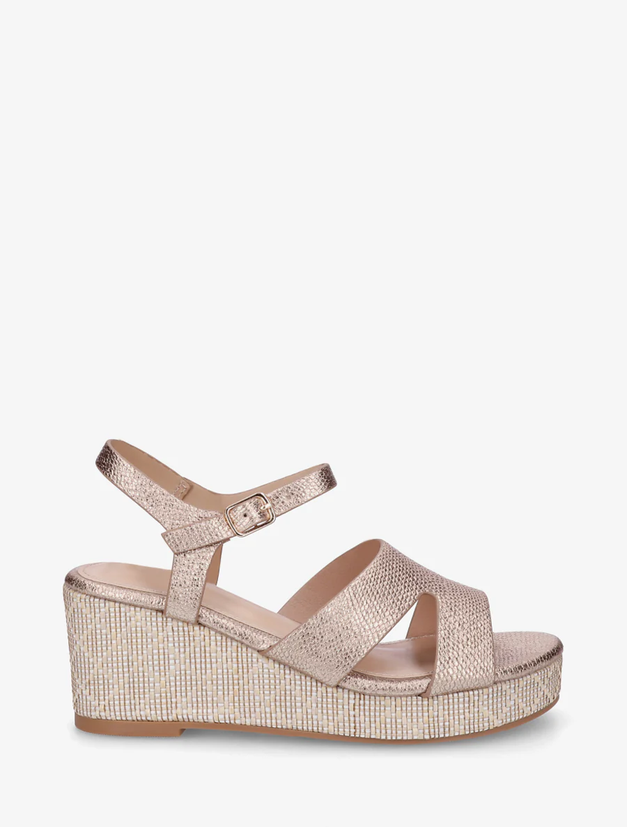 Slangenprint sleehak sandalen - Roségoud