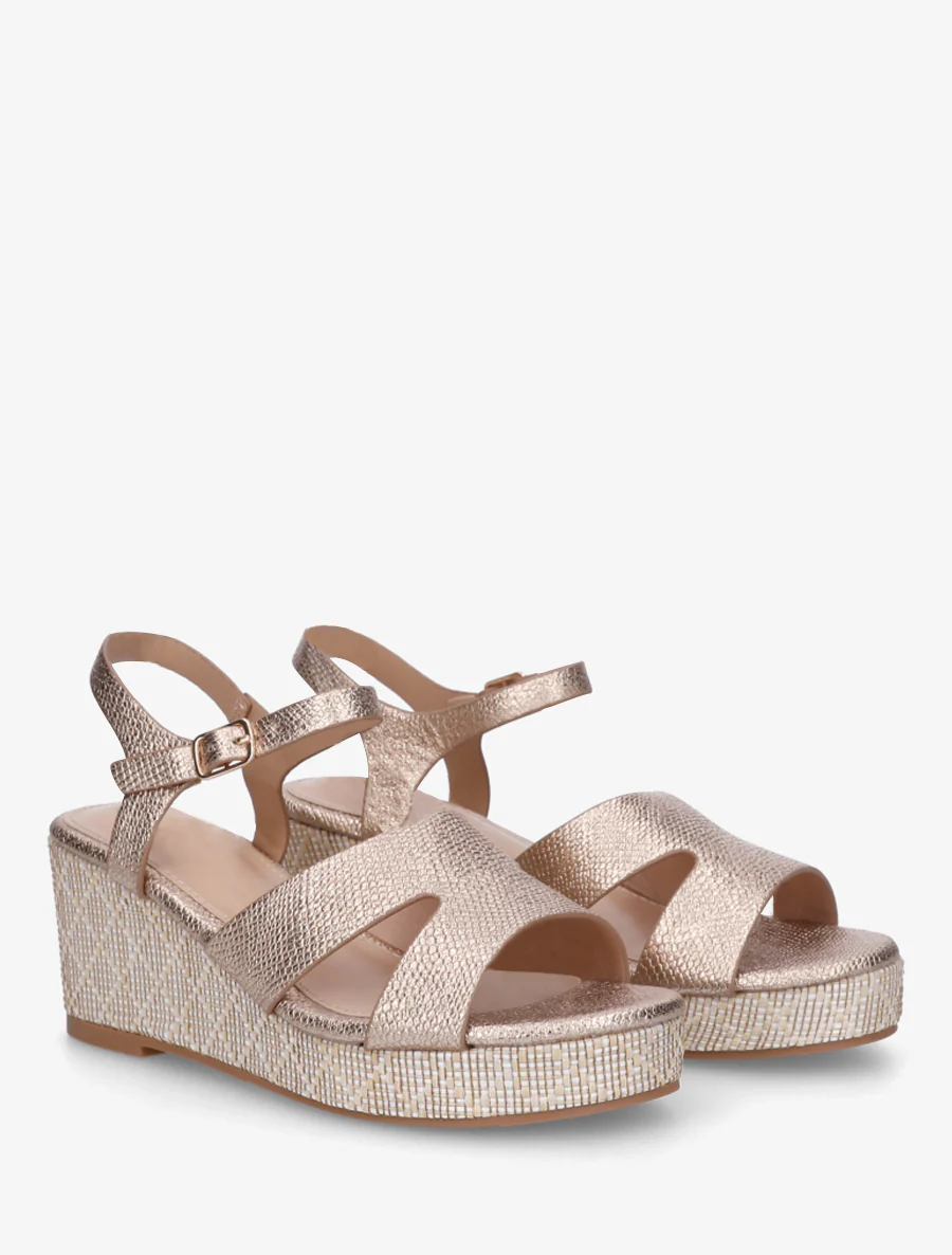 Slangenprint sleehak sandalen - Roségoud - Image 4