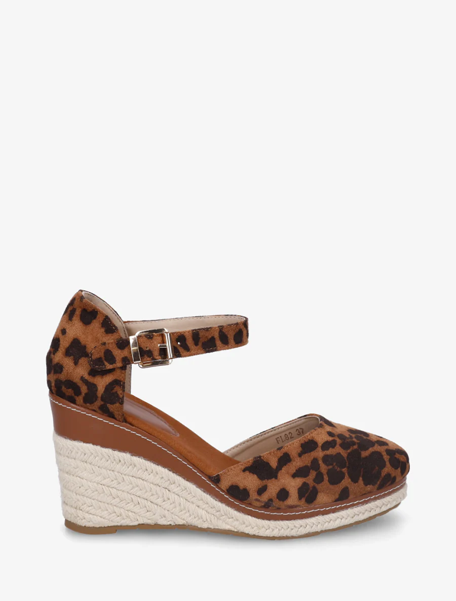 Sleehak espadrilles in suèdine met luipaardprint - Kameel