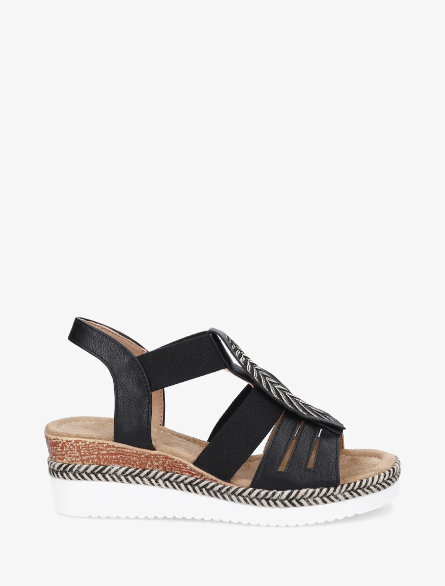 Sleehak sandalen met bladmotief - Zwart