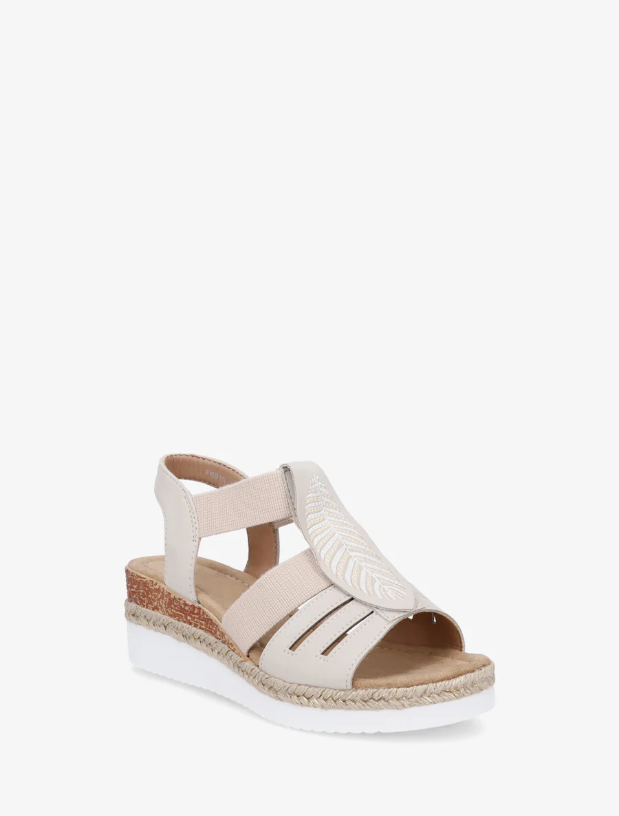 Sleehak sandalen met bladmotief - Beige - Image 2